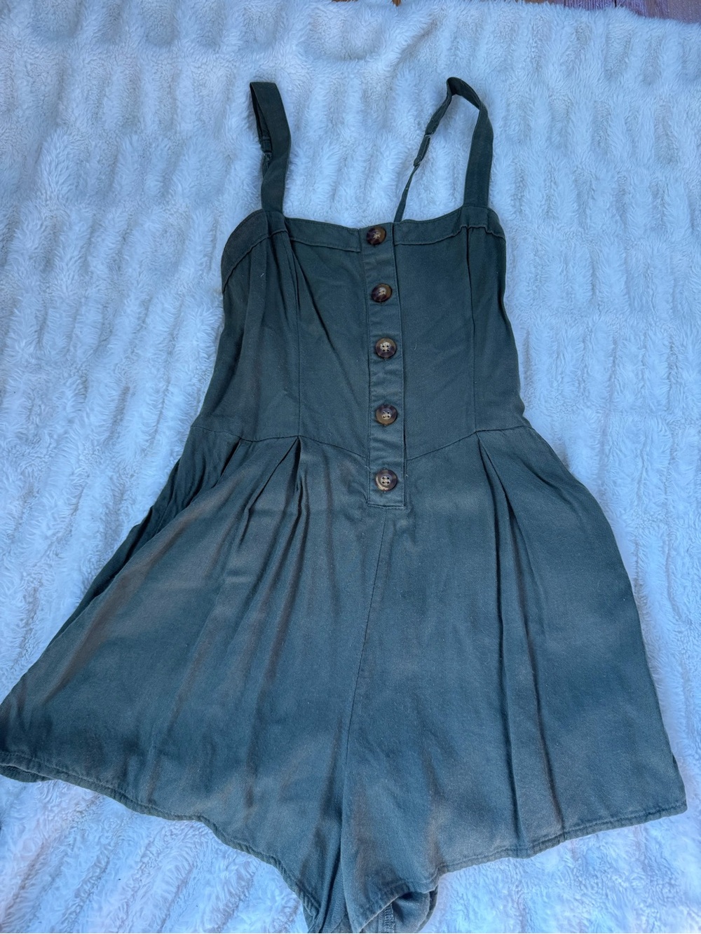 Hollister Dark Green Button-Front Romper